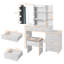 Ensemble de coiffeuse blanche avec tabouret - Placage de particules de triamine, 5 tiroirs + 2 tablettes + armoire à miroir, 3 lumières à intensité variable, poignées en métal