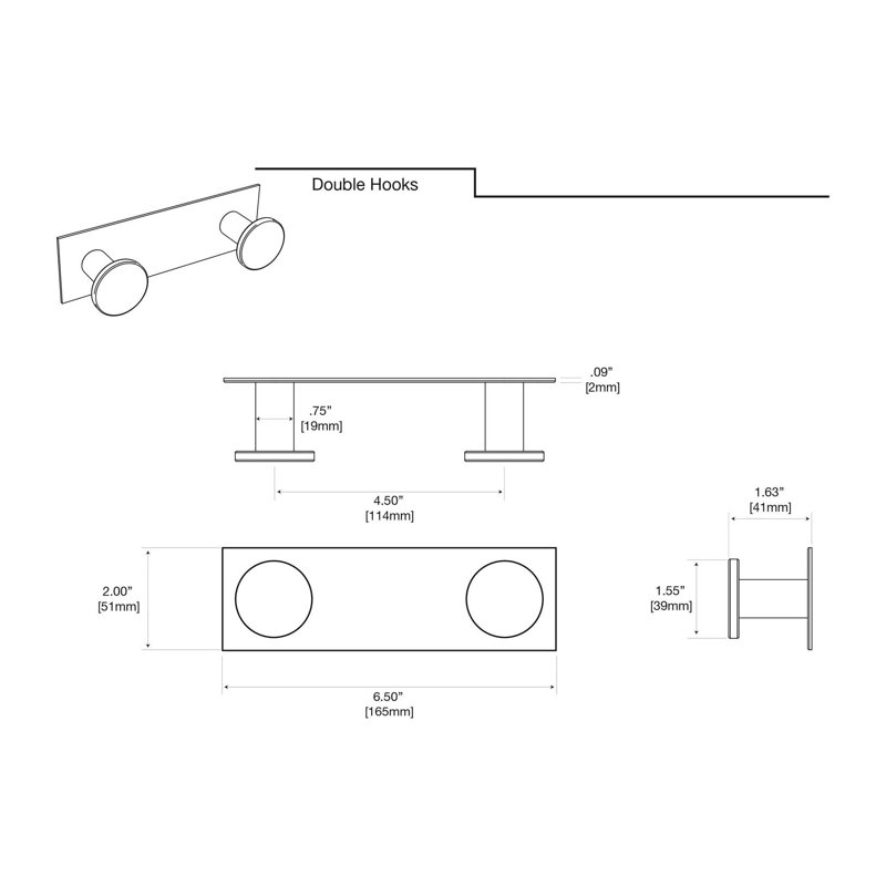 Glam Wall Mount Towel, Robe, Coat, Hat Rack with 2 Hooks for Bathroom, Kitchen, Bedroom, Matte Black