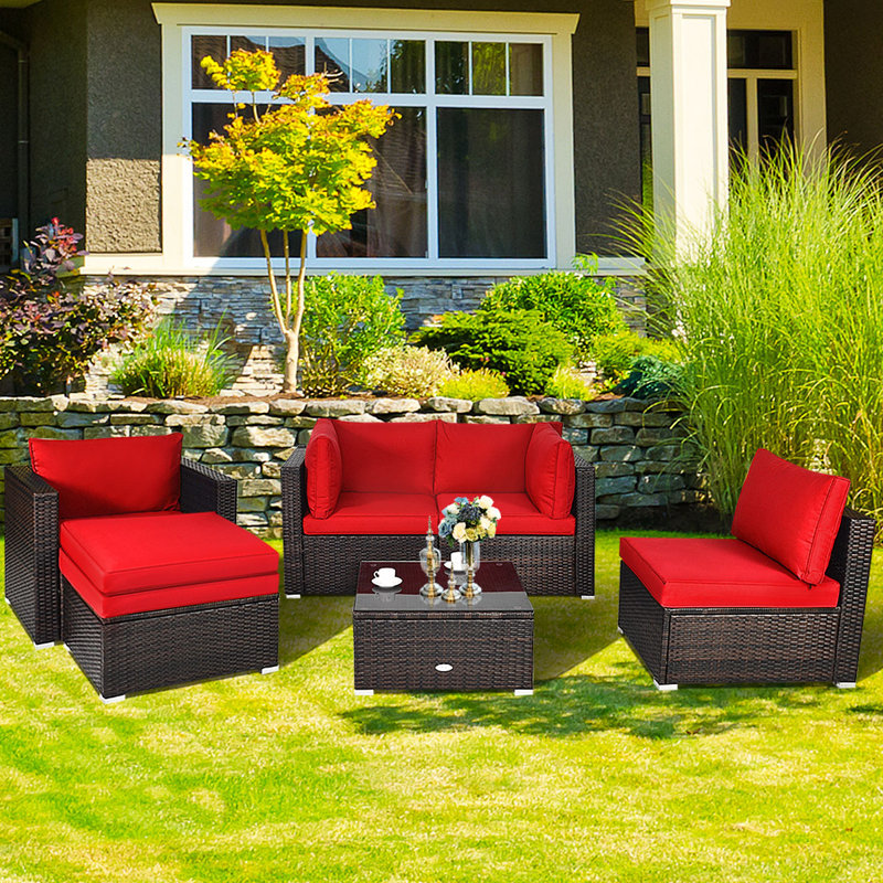 6 - Person Patio Conversation Set with Cushions, Red