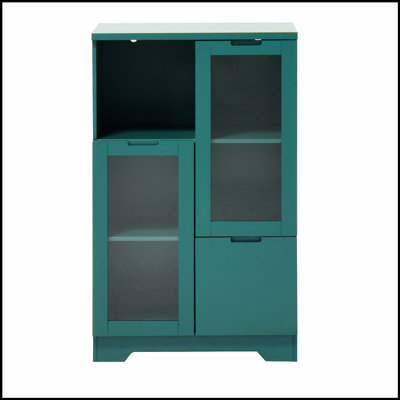 Stylish Wooden Floor Cabinet with 2 Glass Doors and 2 Storage Spaces, Perfect for Modern and Elegant Home Decor. by Latitude Run