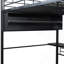 Lit mezzanine double en métal avec DEL, bureau et 4 tablettes de rangement, noir