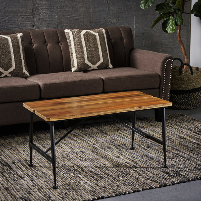 Table basse industrielle en bois et métal - avec surface antique, fabrication en fer noir, effet patiné antique