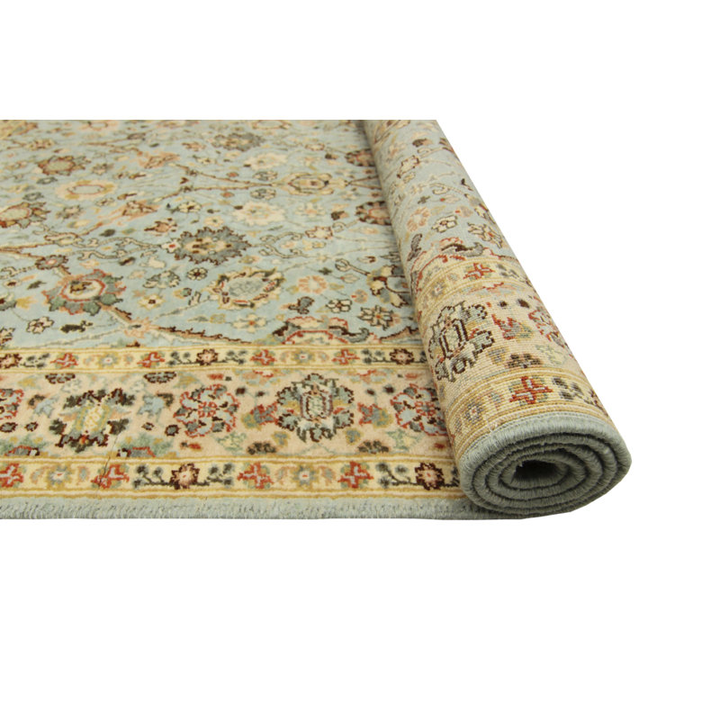 Tapis fait à la main Ankara Abrad - bleu clair - beige, 3 pi 0 po x 5 pi 2 po