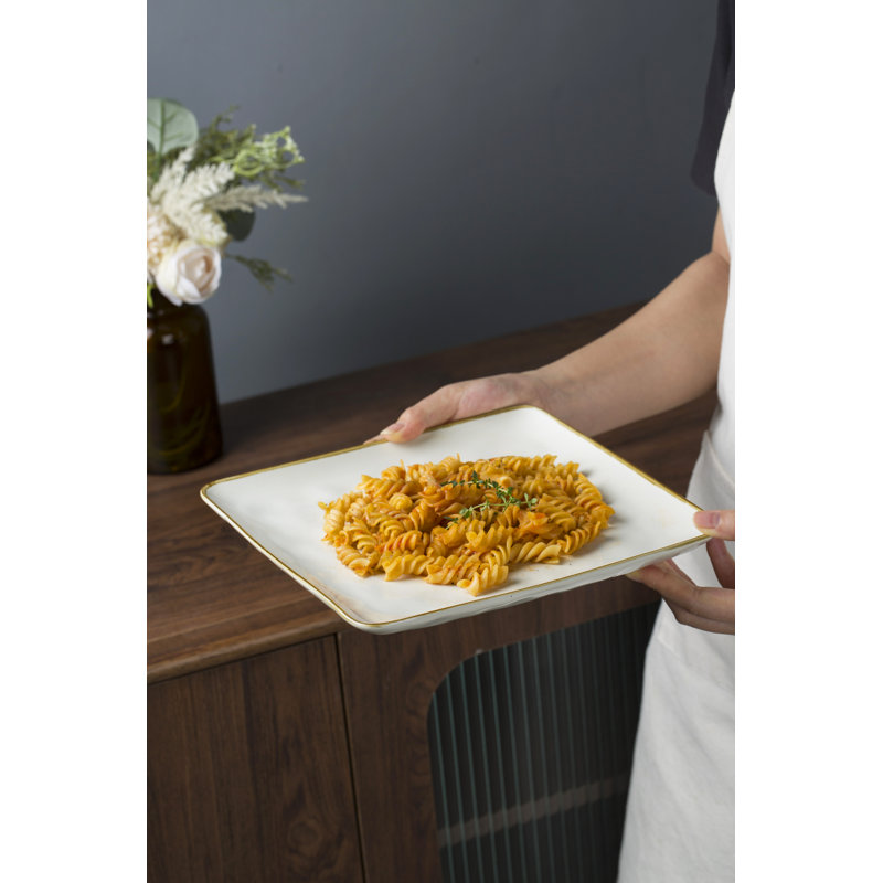  9.75'' Stoneware Square Dinner Plate (Set of 6), Cream