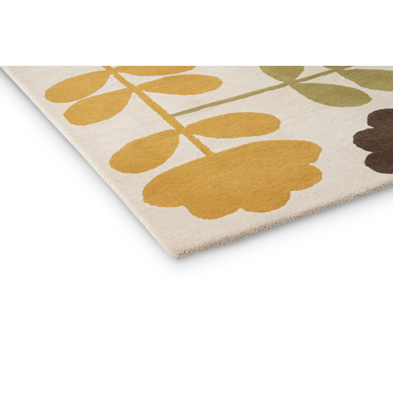 Hand Tufted Wool Floral Area Rug in Cream/Orage/Black/Yellow, Rectangle 6'7" x 9'2"