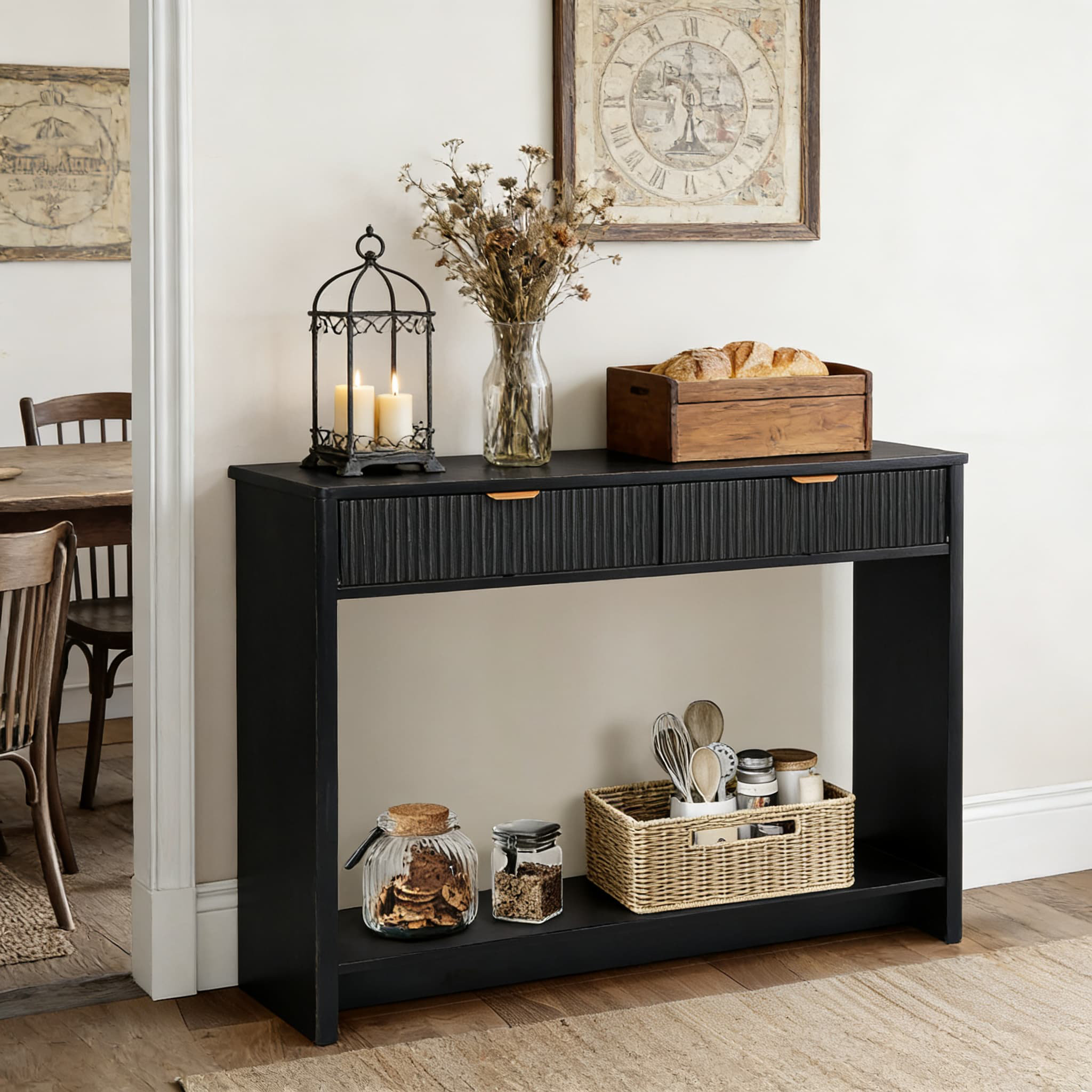 17 Stories Mid-Century Modern Fluted Console Table With 2 Drawers And ...