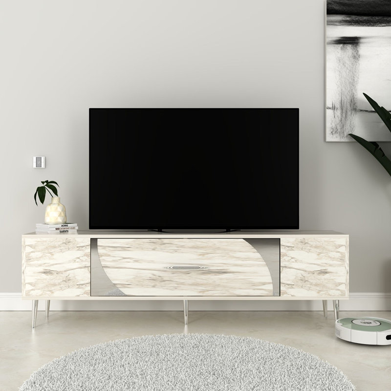 Olivia Unfinished TV Stand, Vintage White/Silver, 150cm