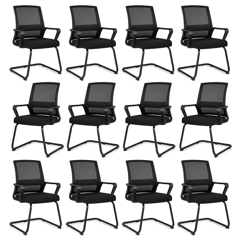 Inbox Zero Office Guest Chair Set Of 12 Conference Reception Chair W/ Lumbar Support & Sled Base
