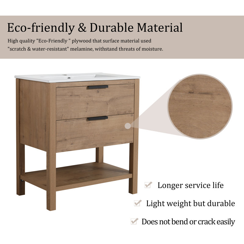 Lamari 30.47 " W Freestanding Standard 1 Single Vanity Bathroom Vanity With Ceramic Top