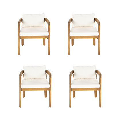 Outdoor Acacia Wood Dining Chair with Removable Cushions (Table Not Included)