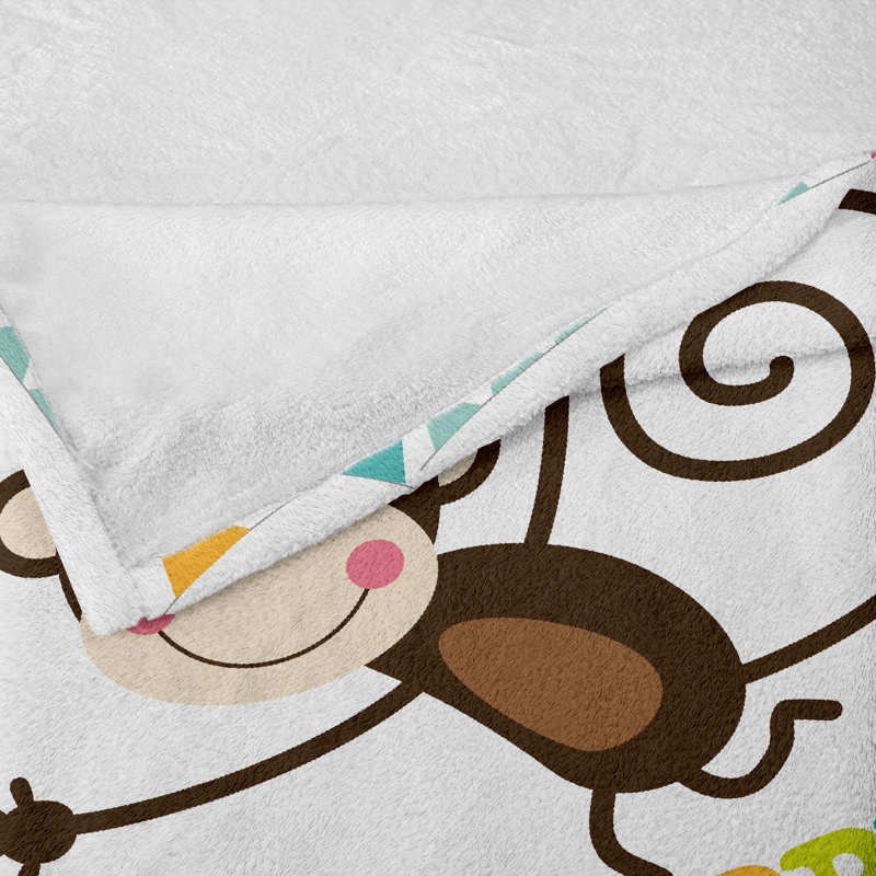 Ambesonne Birthday Fleece Throw Blanket Monkey Cone Flag Multicolor, 70" W x 90" L