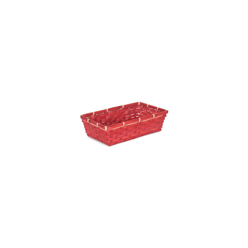 Lily Manor Wicker Bamboo Packing Tray Basket, 9cm H x 31cm W x 19cm D, Red