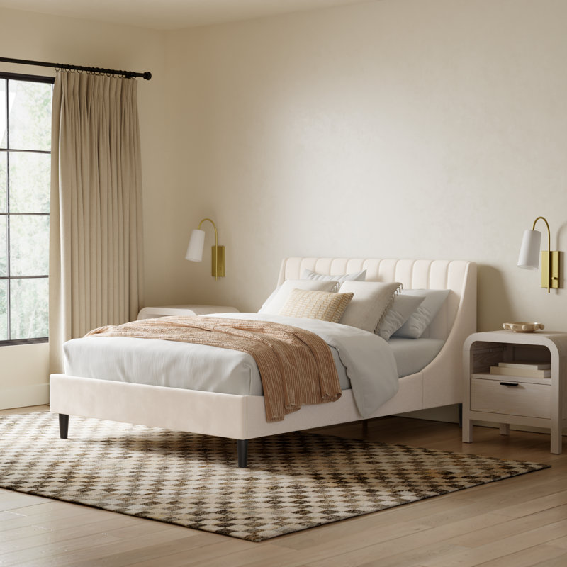 Helaina Upholstered Wingback Bed, Queen, Cloud White Velvet