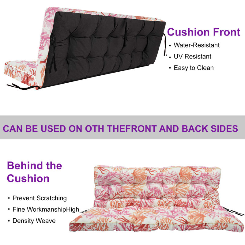 Coussins de balancelle avec dossier, coussin d'extérieur imperméable de 4 po d'épaisseur, coussin seulement, 63" W x 20" D