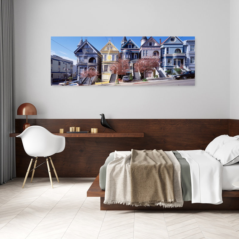 Cars Parked In Front Of Victorian Houses San Francisco California USA 1 Piece Wrapped Canvas Panoramic Wall Art