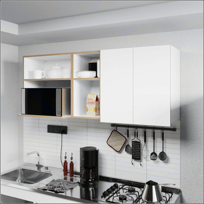 Armoire de cuisine en chêne naturel et blanc