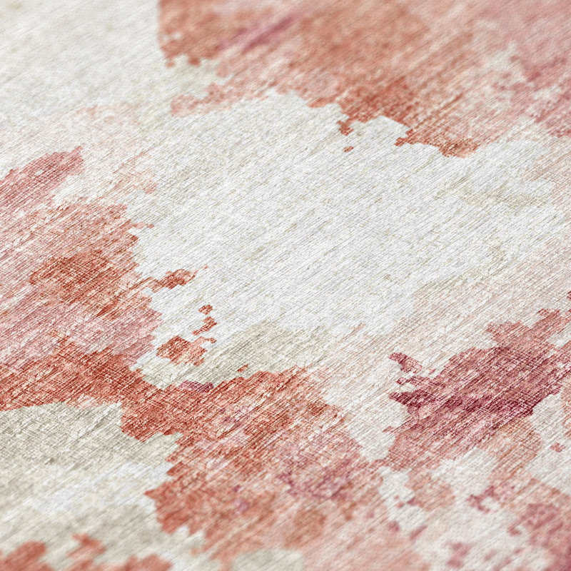 Tapis intérieur / extérieur en polyester tissé à la machine abstrait rose / beige, Rectangle 1 pi 8 po x 2 pi 6 po