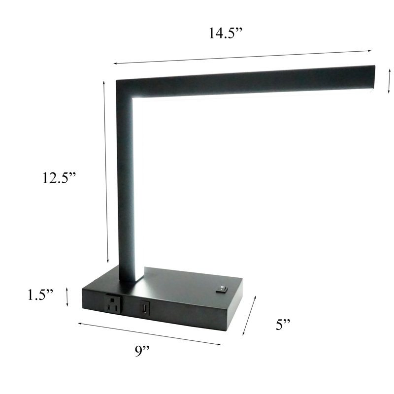 Lampe de bureau moderne à DEL avec prise USB et prise de courant, conception écoénergétique et peu encombrante pour les intérieurs contemporains