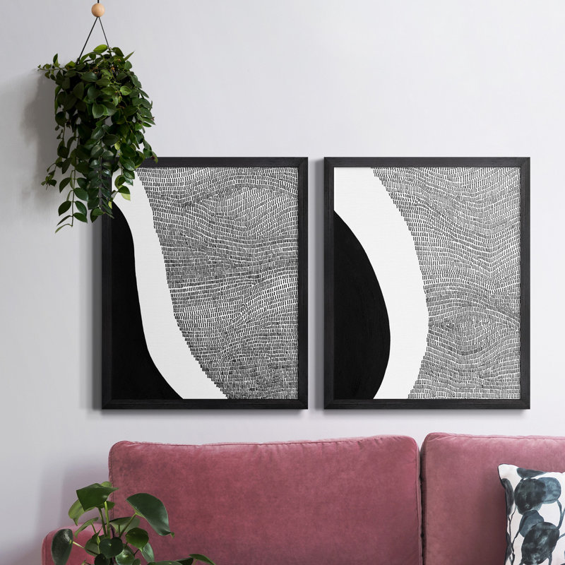 Toile encadrée noire et blanche abstraite de qualité supérieure - prête à être accrochée