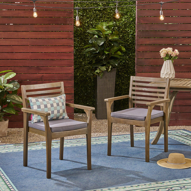 Set Of 2 Acacia Wood Patio Chair, Dark Gray