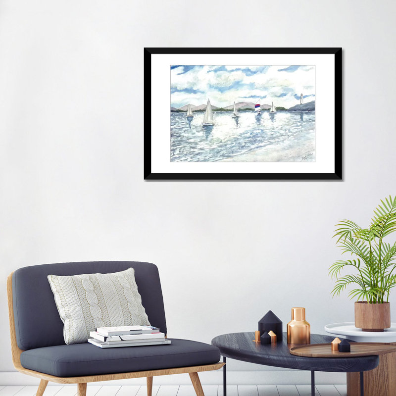 Reproduction d'art sur toile «Sail Sail Seascape», H 18 po x l 26 po x p 1,5 po, Toile avec cadre noir, Pas de tapis