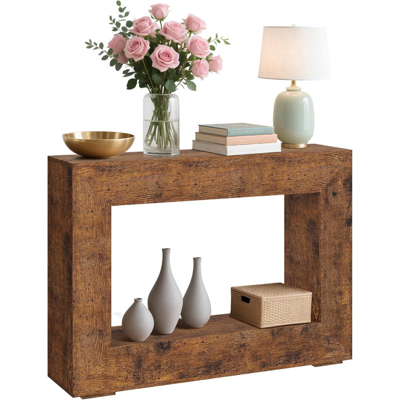 Console de 47 po de style campagnard, canapé-lit long derrière le canapé, table d'entrée en bois, Brun