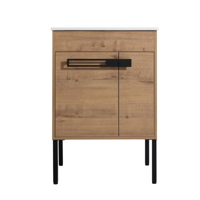 Meuble-lavabo de 24 po avec tablette réglable et fermeture silencieuse de style chêne imitation autoportant
