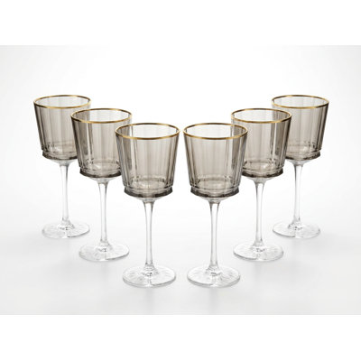 Barski Water Goblet, Grey with Gold Rim, 12 Oz., Set of 6