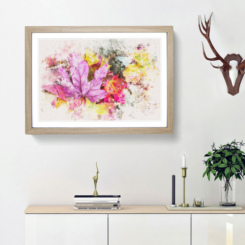 Colourful Autumn Leaves - Picture Frame Painting Print, 40cm H x 60cm W x 2cm D, Oak Framed