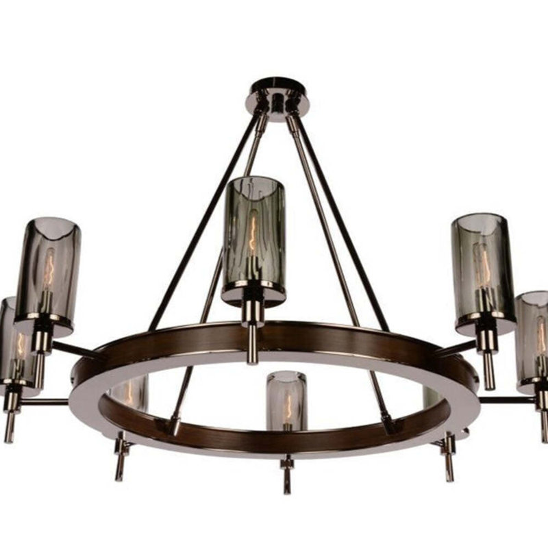 8 - Light Dimmable Wagon Wheel Chandelier, Oil Rubbed Bronze/Dark Mahogany, Smoke, 45" H x 40" W x 40" D