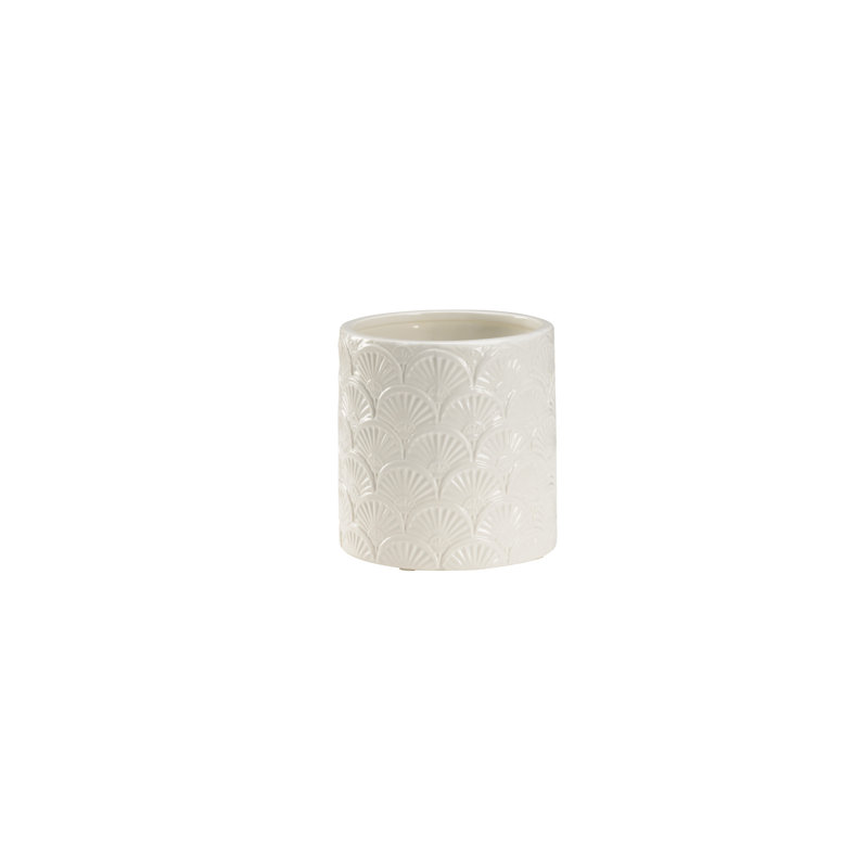 Deco Fan Ceramic Planter, 7" H x 6.8" W x 6.8" D