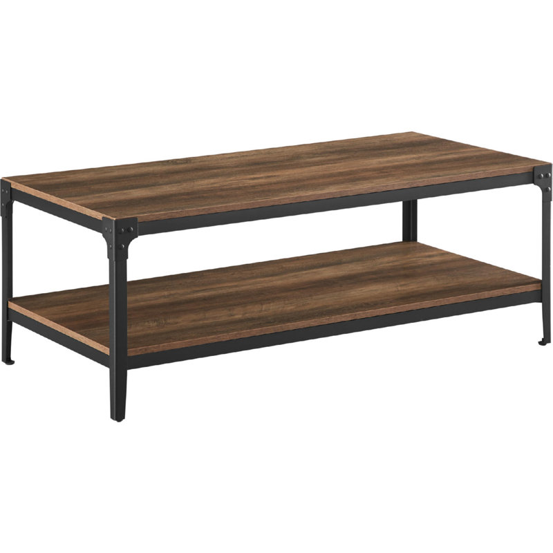 Vanwagenen Four Leg Coffee Table with Storage, Rustic Oak