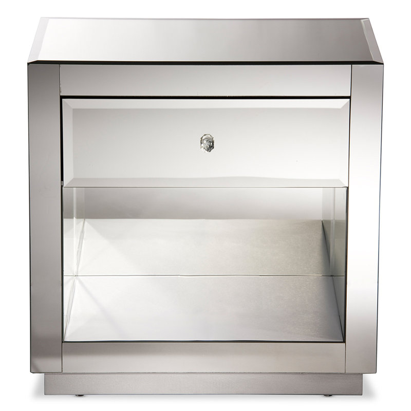 Oteria One Drawer Silver Finish Nightstand with One Shelf, 26'' H X 26'' W X 18'' D