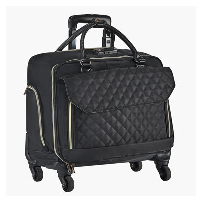 17.3 Inch Rolling Laptop Bag with Wheels, Black Oxford Fabric Wheeled Computer Case for Business Travel