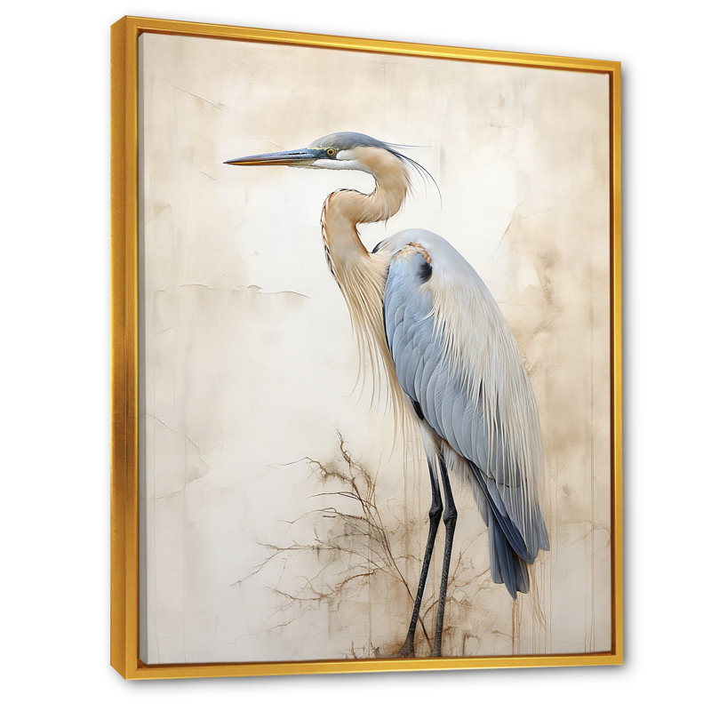 «Majestic Blue Heron Horizon II», art mural héron, H 20 po x l 12 po x P 1 po, Cadre flottant doré