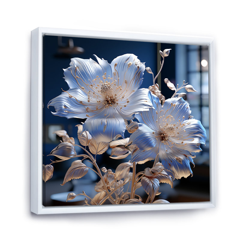 Céleste harmonie florale sur toile, H 16 po x l 16 po x P 1 po, Cadre flottant blanc