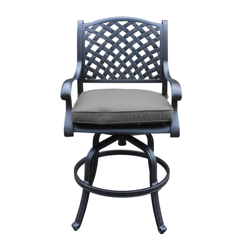 Tabouret de comptoir en fonte d'aluminium avec coussin, Gris