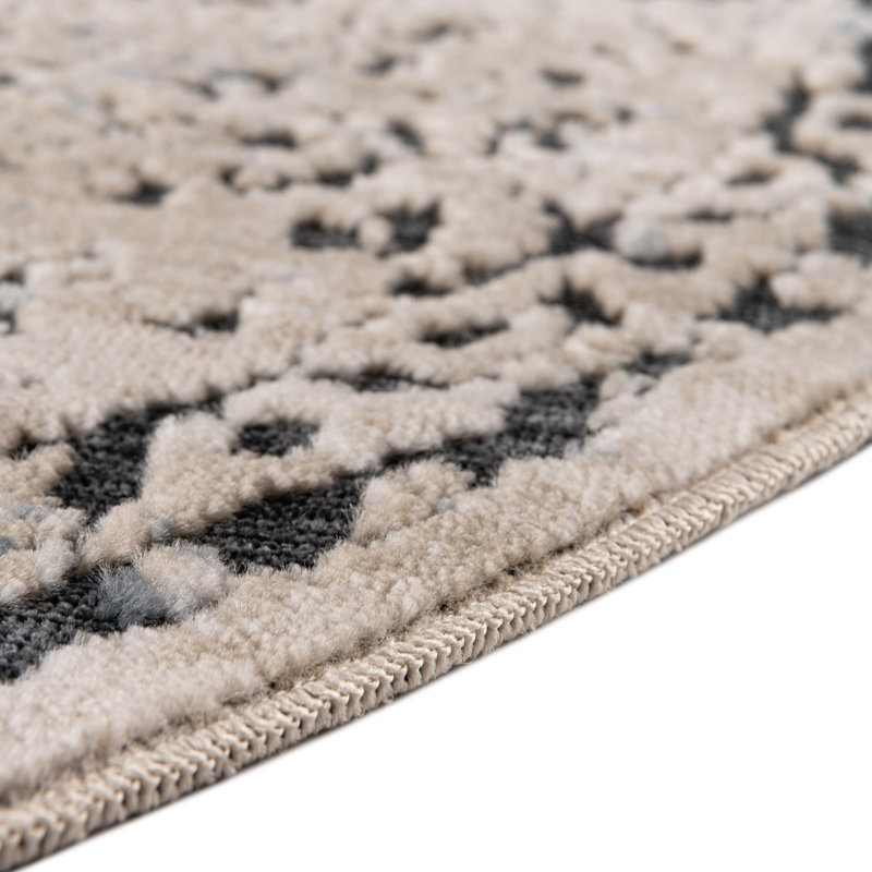 Arkeen Oriental Dark Blue/Beige/Ivory/Gray Area Rug, Round 3'1"