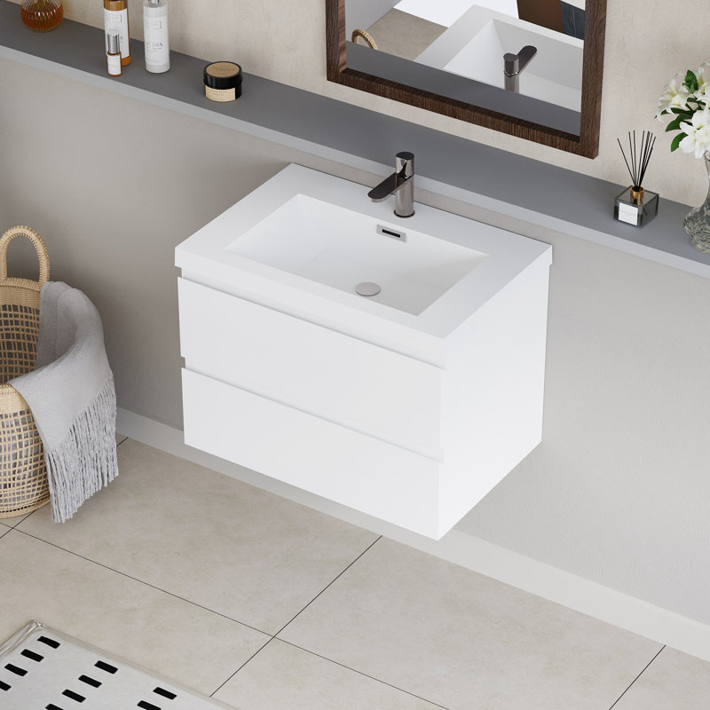 Meuble-lavabo flottant 30 po avec lavabo, meuble-lavabo mural moderne avec lavabo en résine et tiroirs à fermeture en douceur, meuble-lavabo