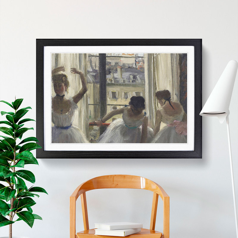 Three Ballet Ballerina Dancers by Edgar Degas - Picture Frame Painting, 27cm H x 36cm W x 2cm D, Black