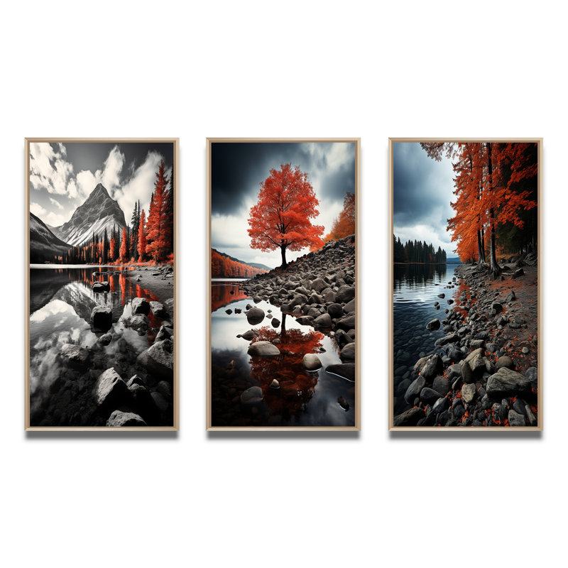 «Canada Beautiful Landscape Black», 3 pièces, Encadré naturel, H 40 po x l 60 po
