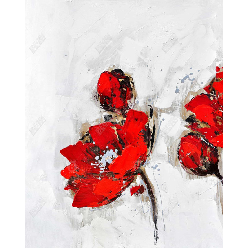 Fleurs de coquelicot - toile florale grise encadrée