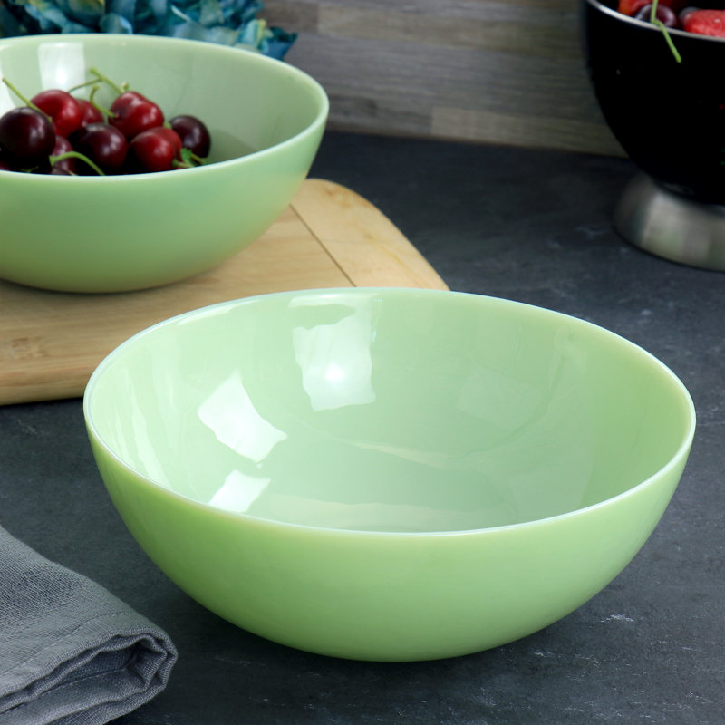 Glossy Jadeite Glass Serving Bowls, Set of Two