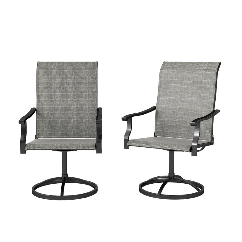 Ensemble de 2 chaises d'extérieur pivotantes modernes avec dossier en filet, rotation à 360 degrés, noir et gris pour terrasse