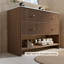Meuble-lavabo double sur pied de style ferme moderne de 122 cm (48 po) avec comptoir Duo Experience, grand angle en R, tiroirs encastrés à fermeture amortie et poignées en laiton brossé.-716741739
