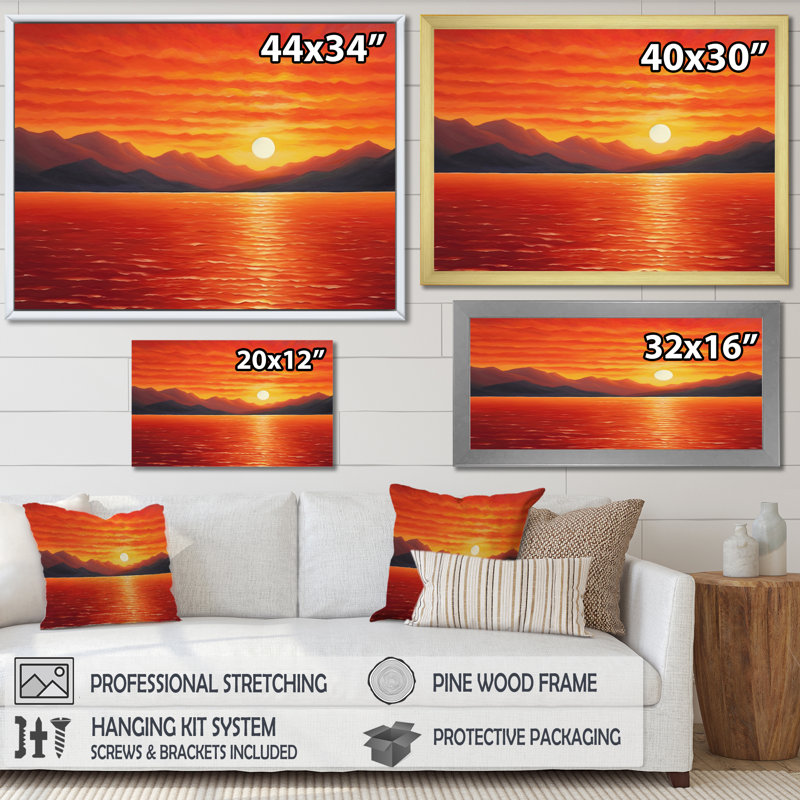 Orange jaune doré, coucher de soleil II - lever de soleil, impression d'art mural, H 12 po x l 20 po x P 1 po, Toile tendue