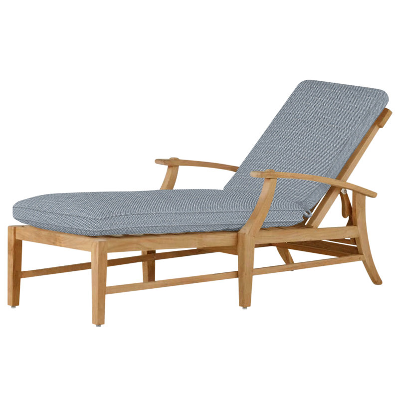 Croquet 66.5" Long Reclining Single Chaise with Cushions, Natural Teak, Rollo Chambray, Welt