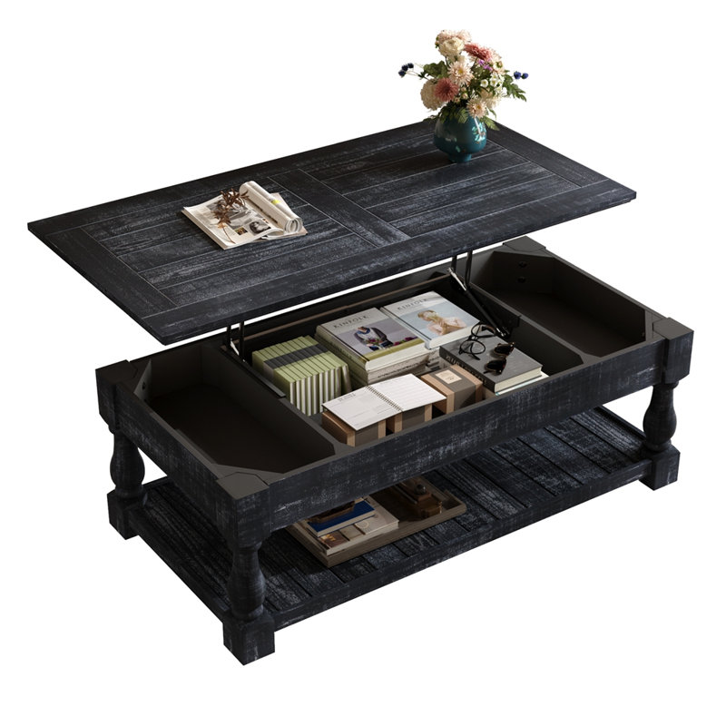 Table basse à plateau relevable Farmhouse, Noir antique, Noir antique