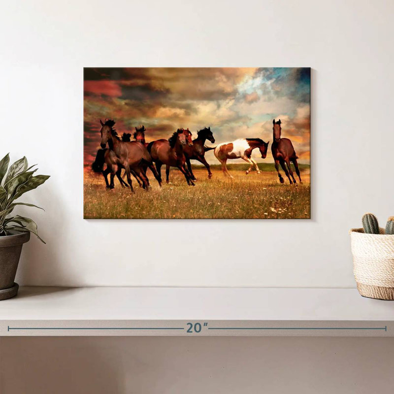 Brampt, chevaux sauvages dans la prairie, H 8 po x l 12 po