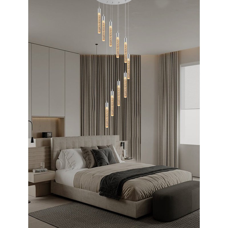 Azria 10ft Long Attic Pendant Chandeliers 10-Light Silver Crystal with Bubble Pendant Light Dimmable